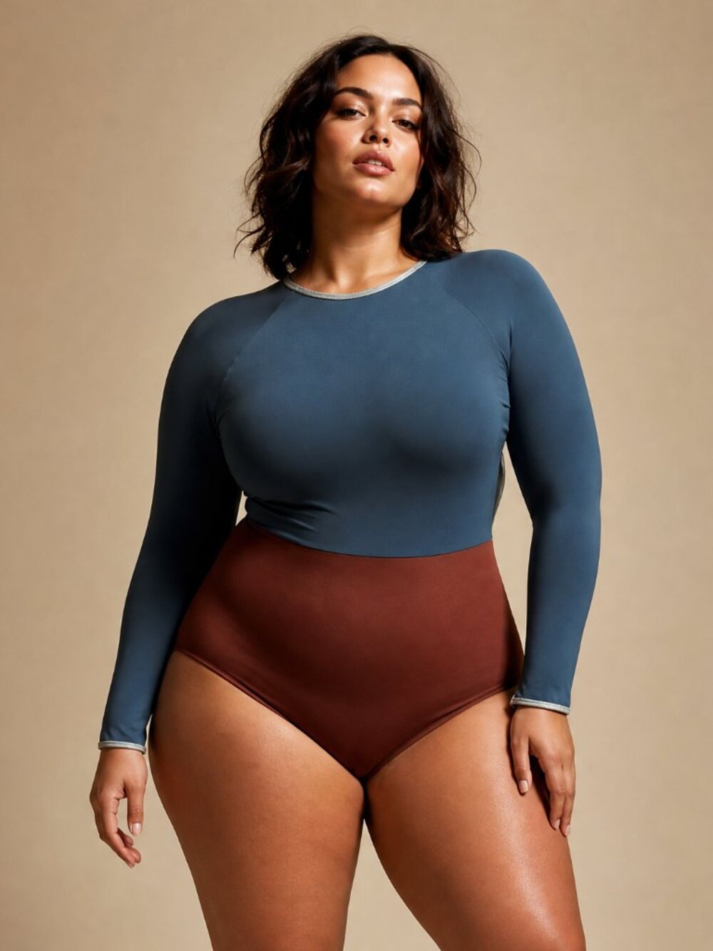 Elegant Navy and Brown Bodysuit